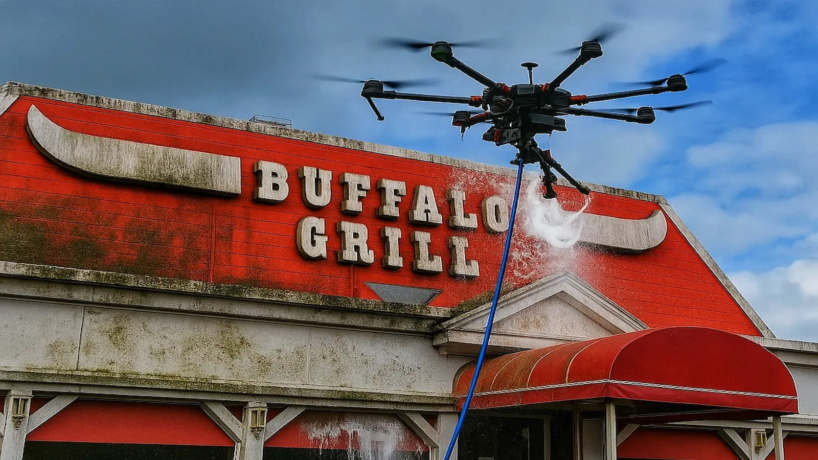 Bardage industriel encrassé avant nettoyage, dépôts et traces visibles