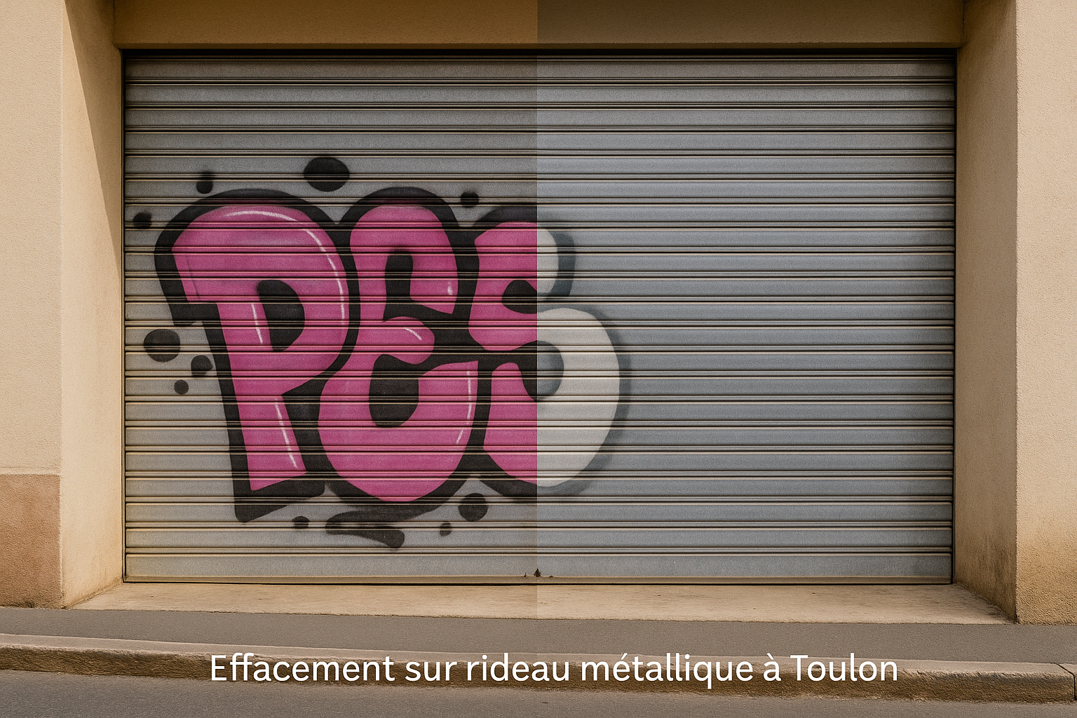Nettoyage de graffitis à Marseille – tag sur rideau métallique