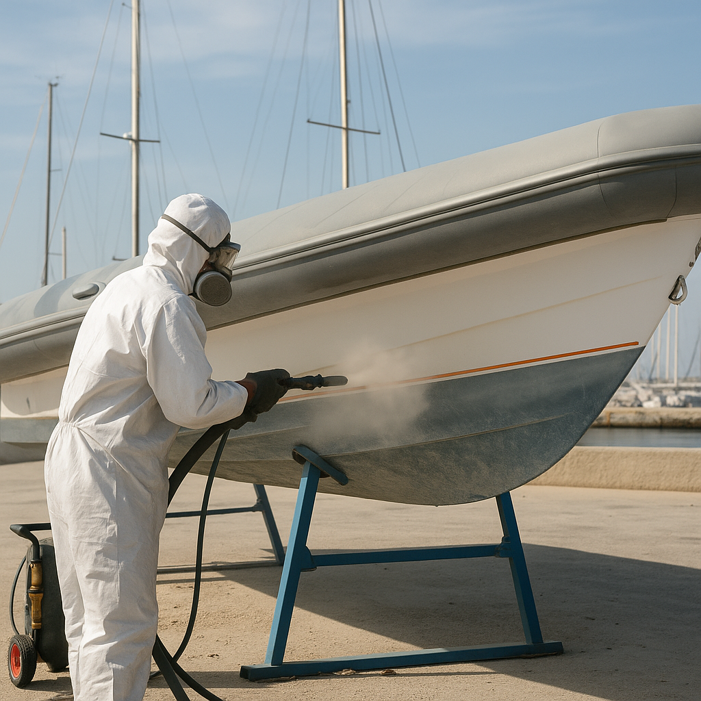 Hydrogommage sur coque de bateau à Marseille